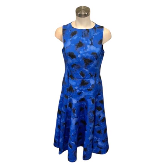 $2,295 MICHAEL KORS COLLECTION Italy Blue Black Floral Designer Dress – Size 14 - Picture 14 of 16
